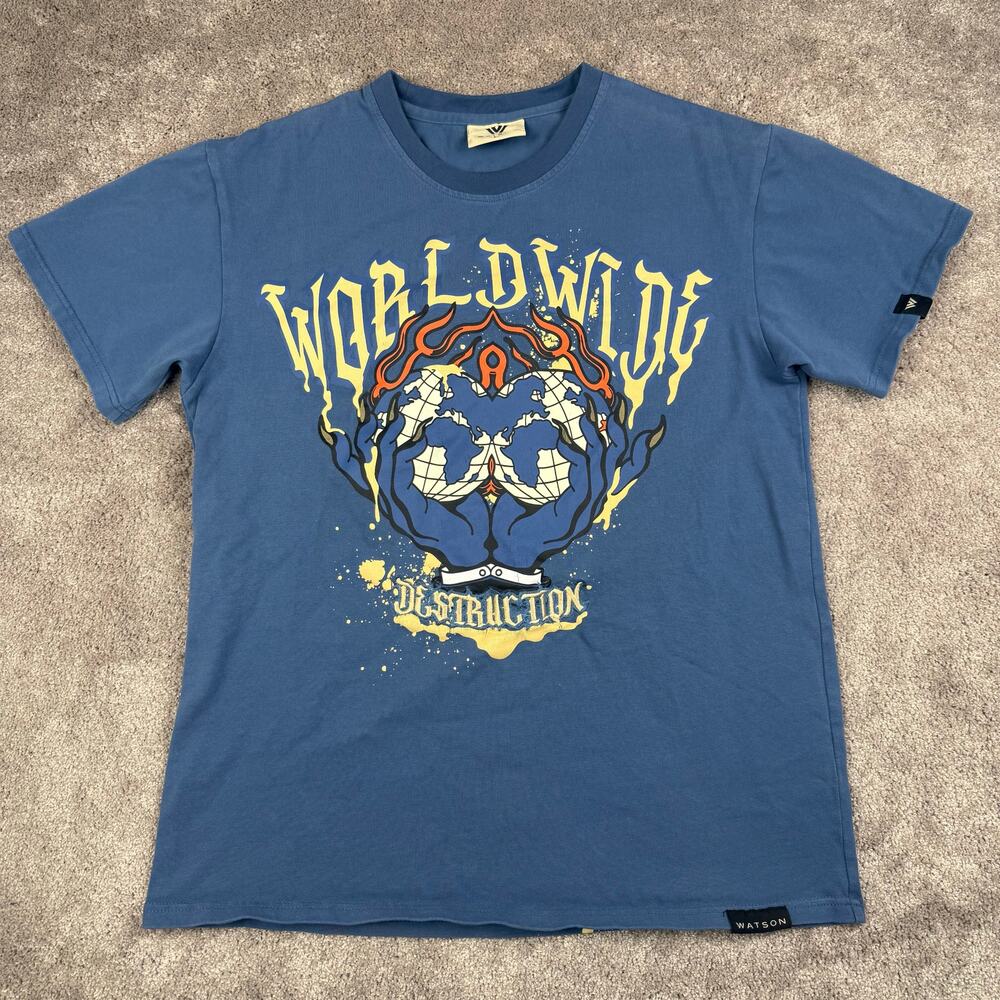 Blue Watson Worldwide Destruction T-Shirt size L Raising Hell Eagle Biker Skate